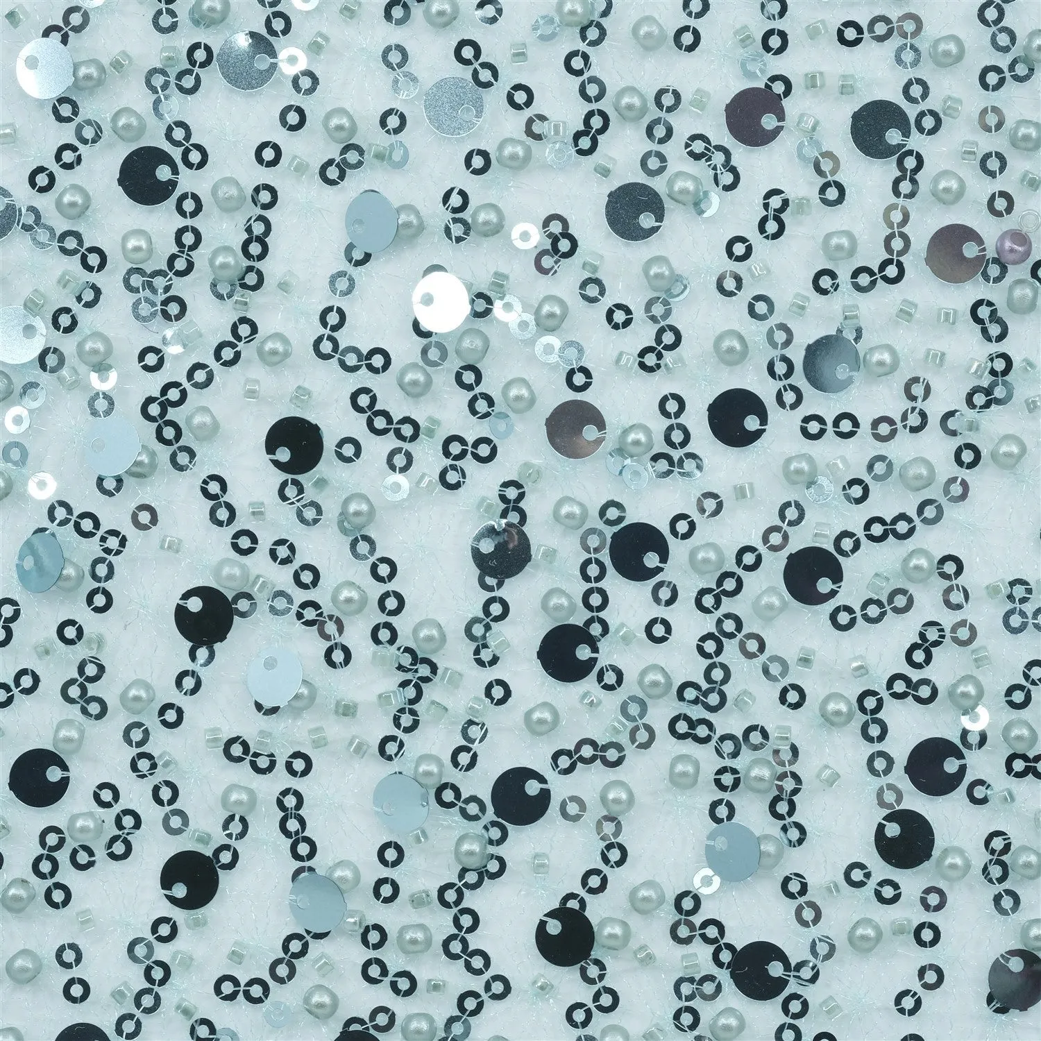 SPIDER NET TULLE FABRIC WITH SEQUINED PEARLS AND CUT BEADS