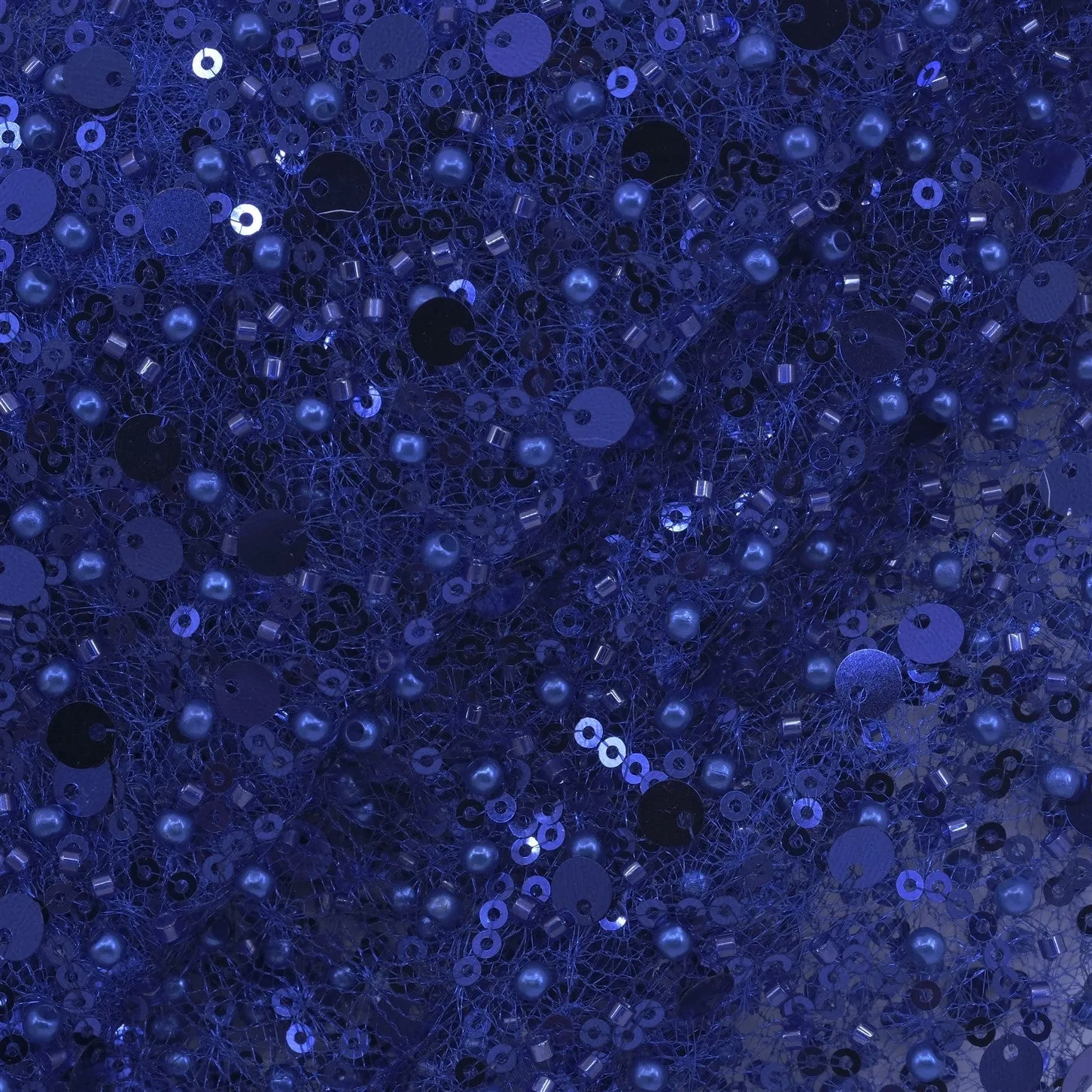 SPIDER NET TULLE FABRIC WITH SEQUINED PEARLS AND CUT BEADS