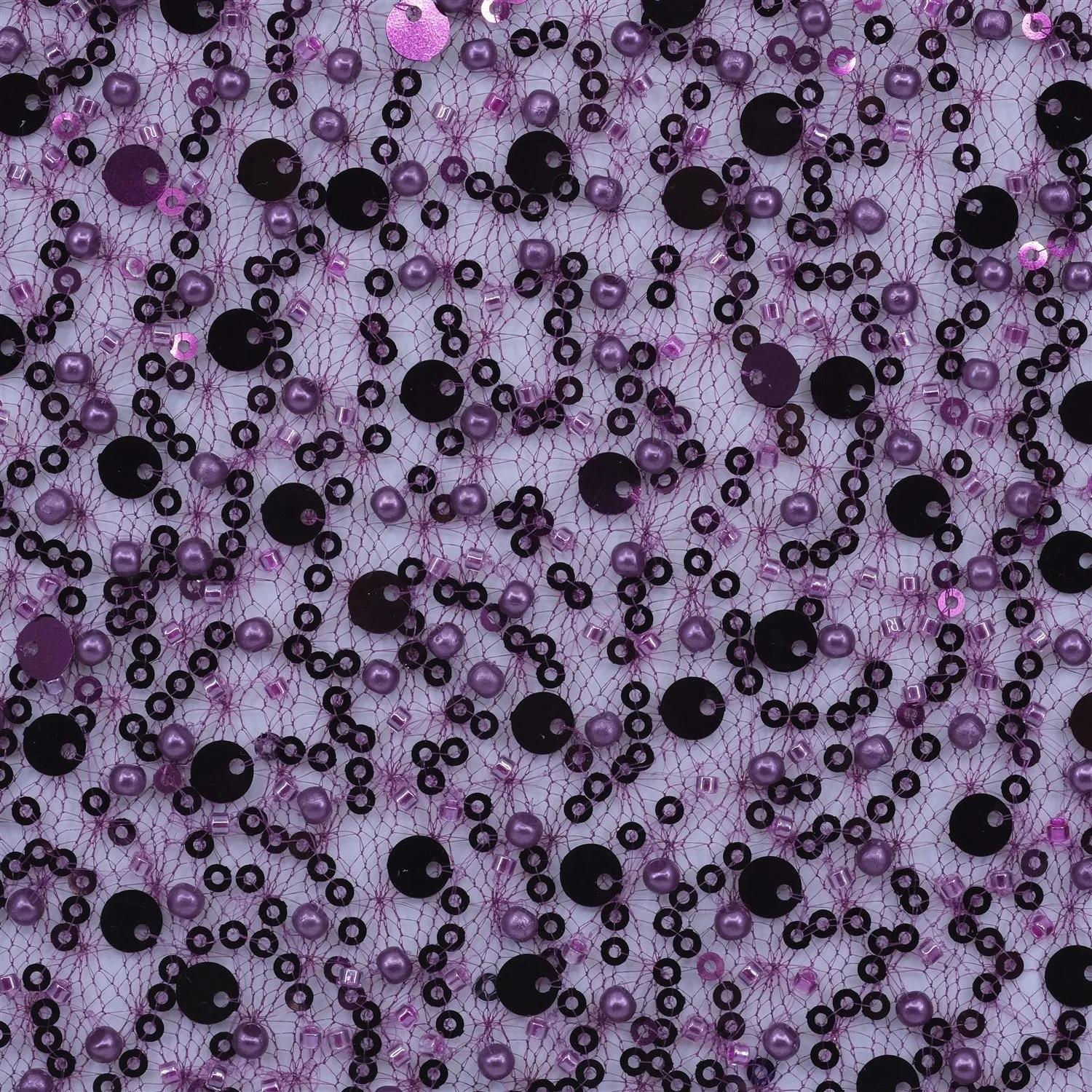 SPIDER NET TULLE FABRIC WITH SEQUINED PEARLS AND CUT BEADS