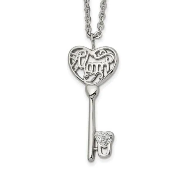 Stainless Steel Mom Lock N' Key Chain Slide Pendant Necklace