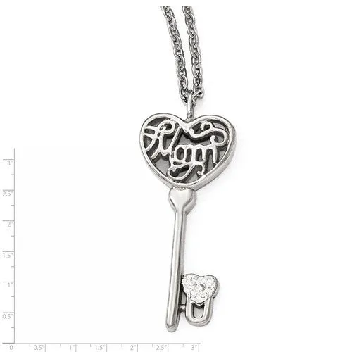Stainless Steel Mom Lock N' Key Chain Slide Pendant Necklace