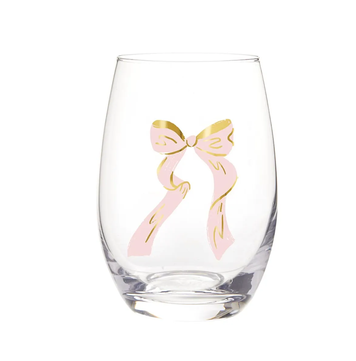 Stemless Wine Glass | Pink Bow
