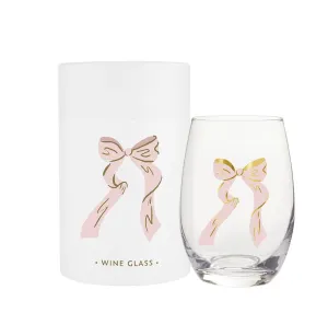 Stemless Wine Glass | Pink Bow