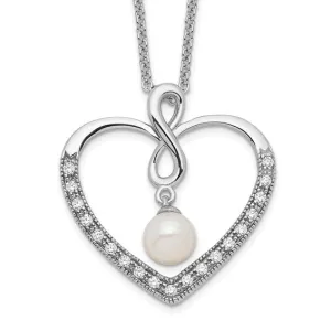 Sterling Silver CZ & Cultured Pearl 'My Friend' Heart Necklace
