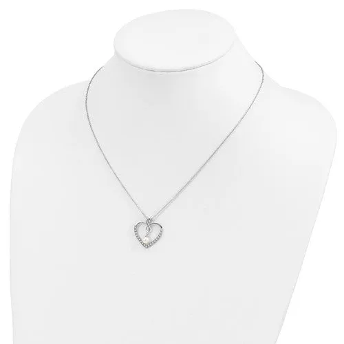 Sterling Silver CZ & Cultured Pearl 'My Friend' Heart Necklace
