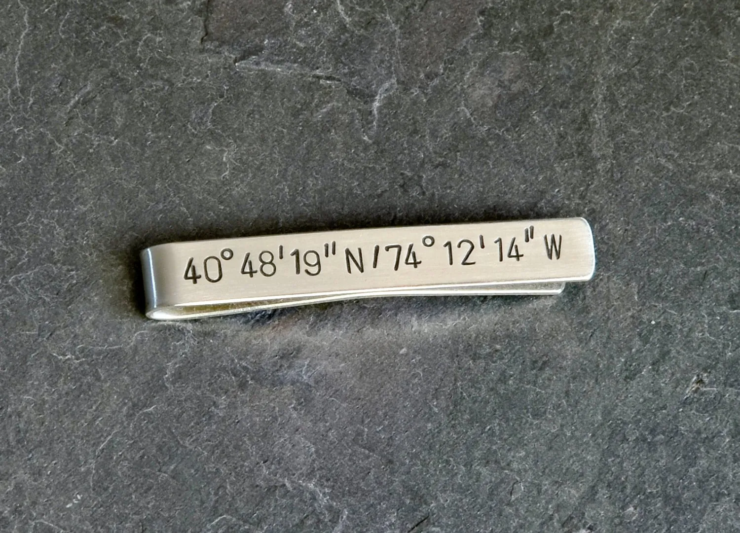 Sterling Silver Tie Clip with Personalized Latitude Longitude Coordinates