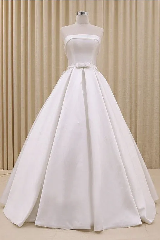 Strapless Princess Lace-up Wedding Dress With Ruching And Bow Delicate Belt-715797