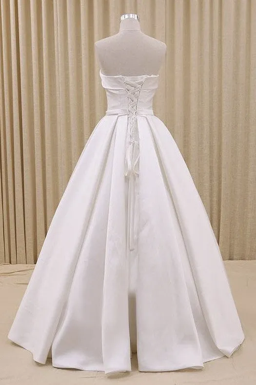 Strapless Princess Lace-up Wedding Dress With Ruching And Bow Delicate Belt-715797