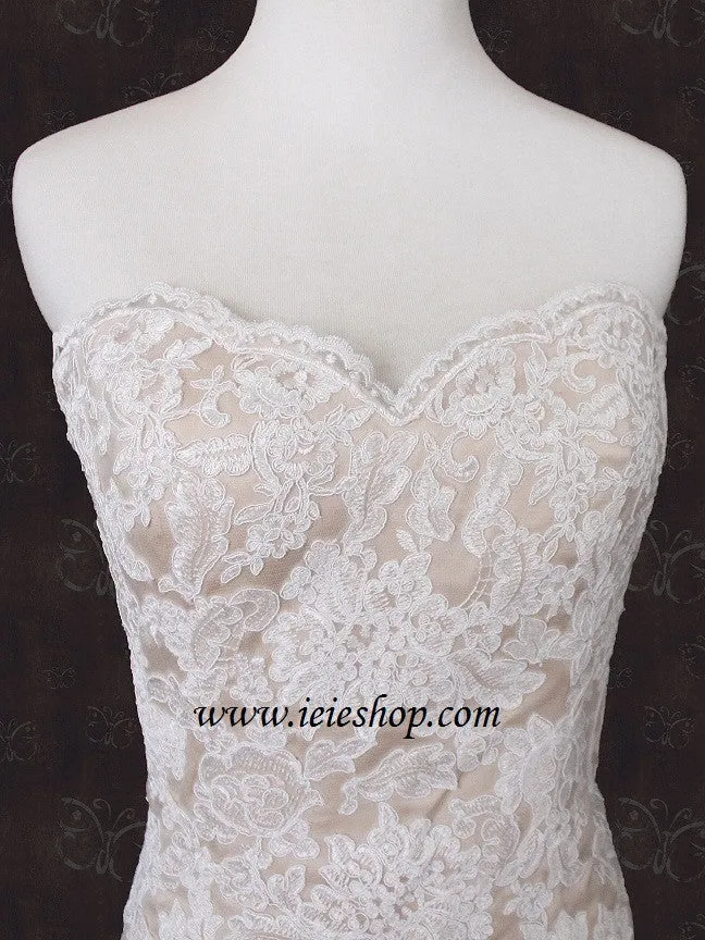 Strapless Sweetheart Ivory Lace Mermaid Wedding Dress with Mocha Lining | Mona