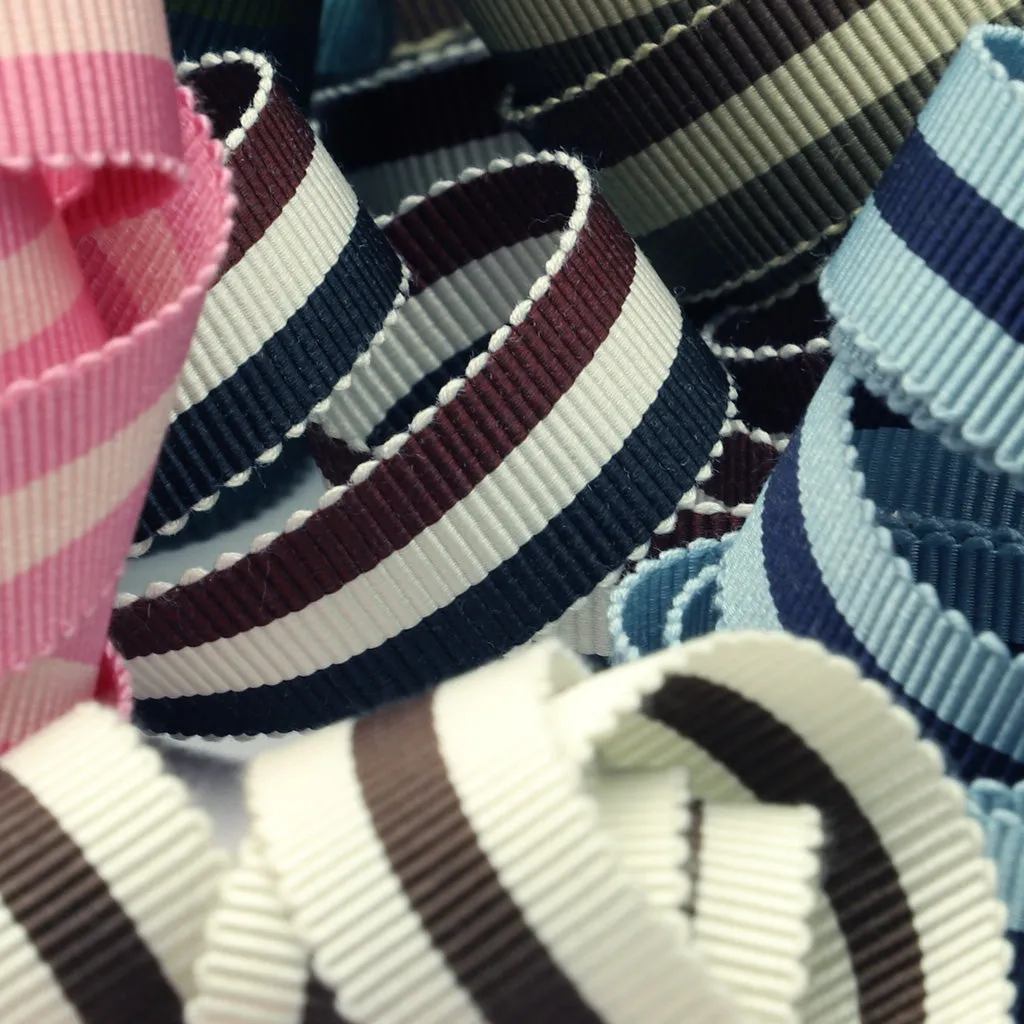 Stripe Grosgrain Ribbon #6 Night Blue & Off White