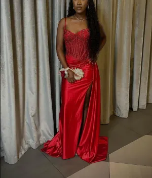 Stunning Red Long Prom Gown Evening Dress With Split    fg7389