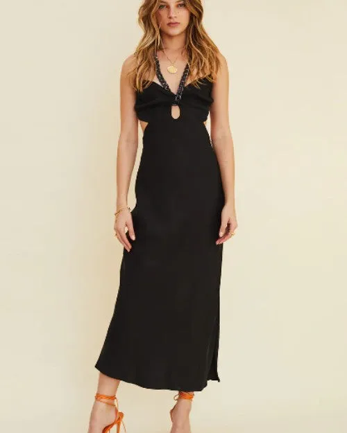 SUBOO | Halley Front Chain Halter Maxi Dress | Black