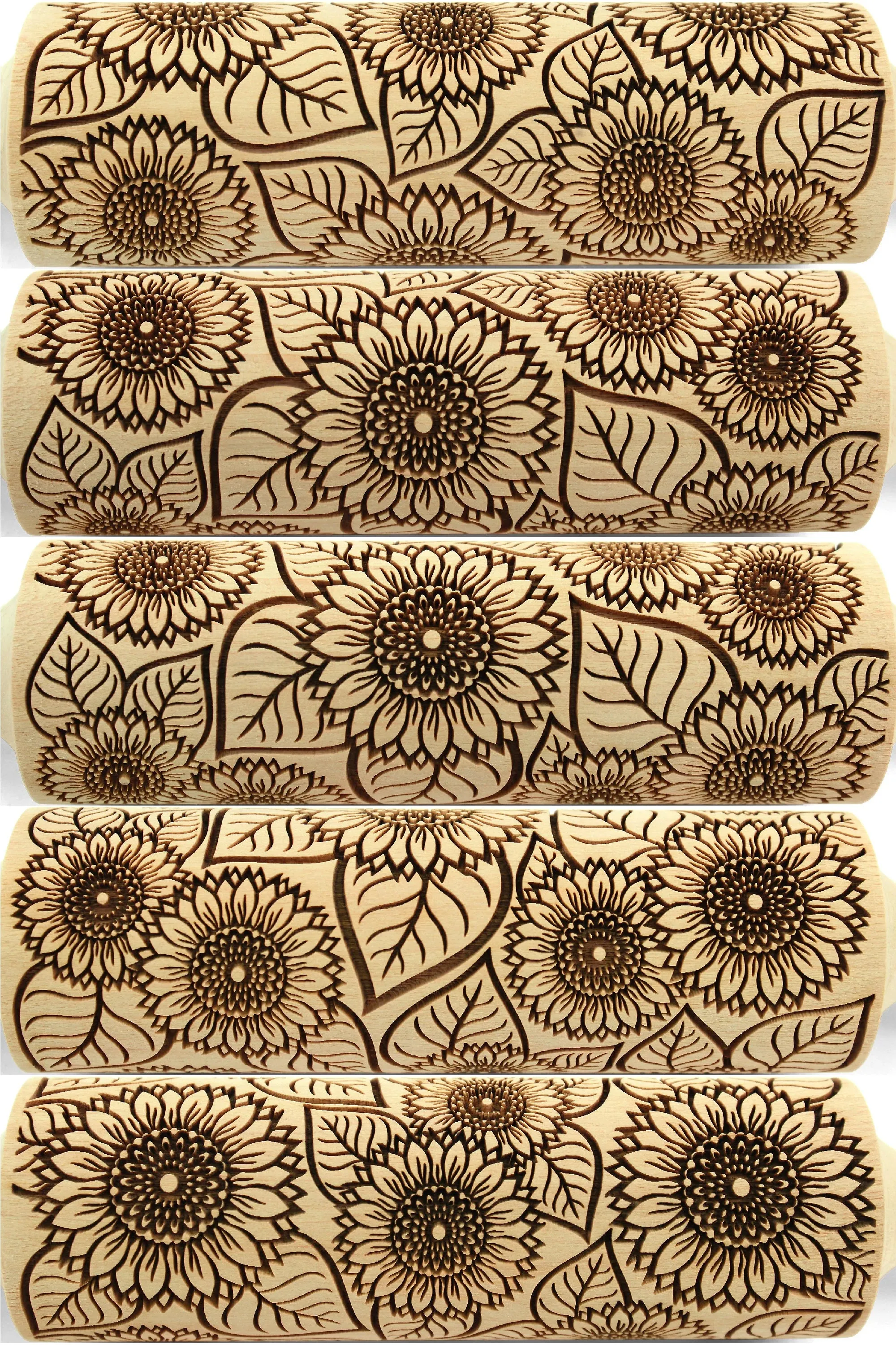 Sunflower Embossed Rolling Pin, Pottery Roller, Christmas Gift, Textured Cookie,Clay Stamp
