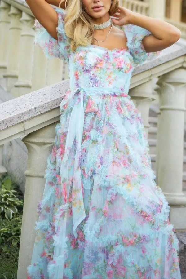 Sweet and Fresh Puff Sleeve Long Dress