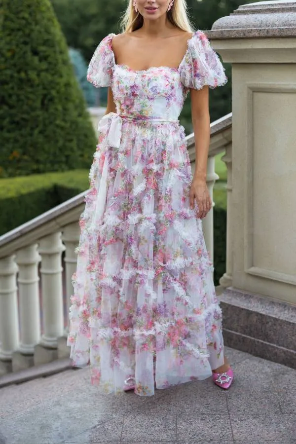 Sweet and Fresh Puff Sleeve Long Dress