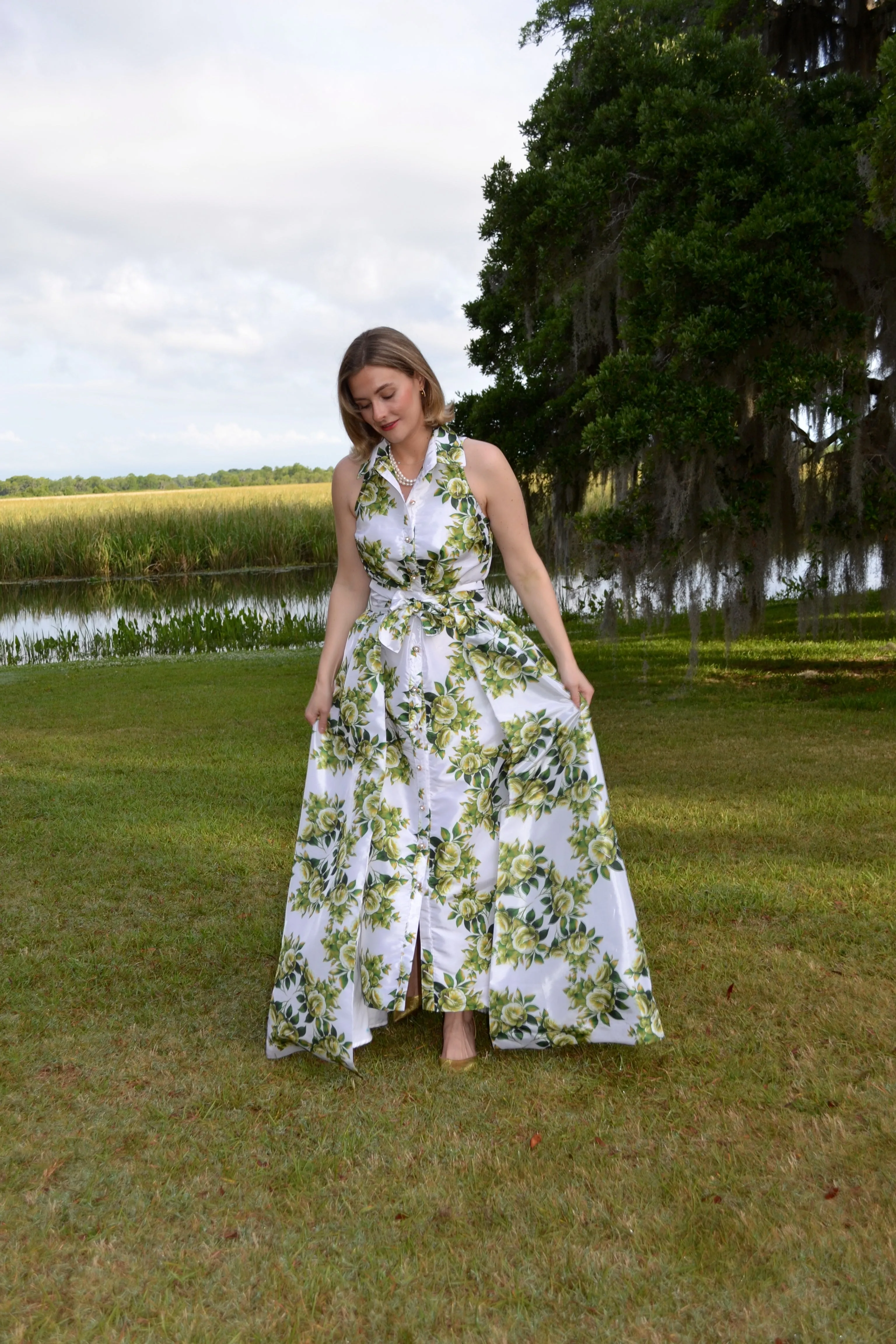 Taffeta Overskirt in Green Camellia