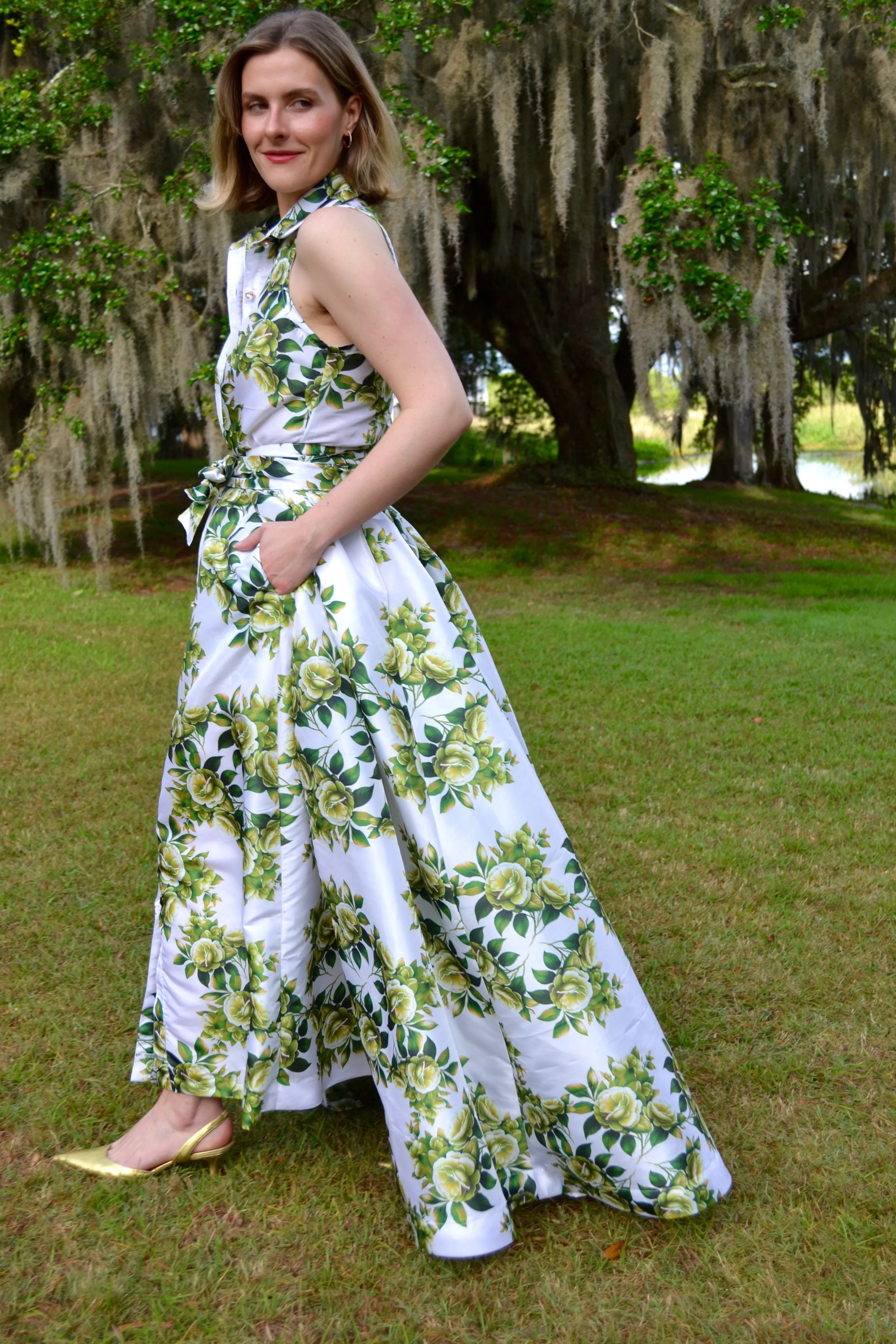 Taffeta Overskirt in Green Camellia
