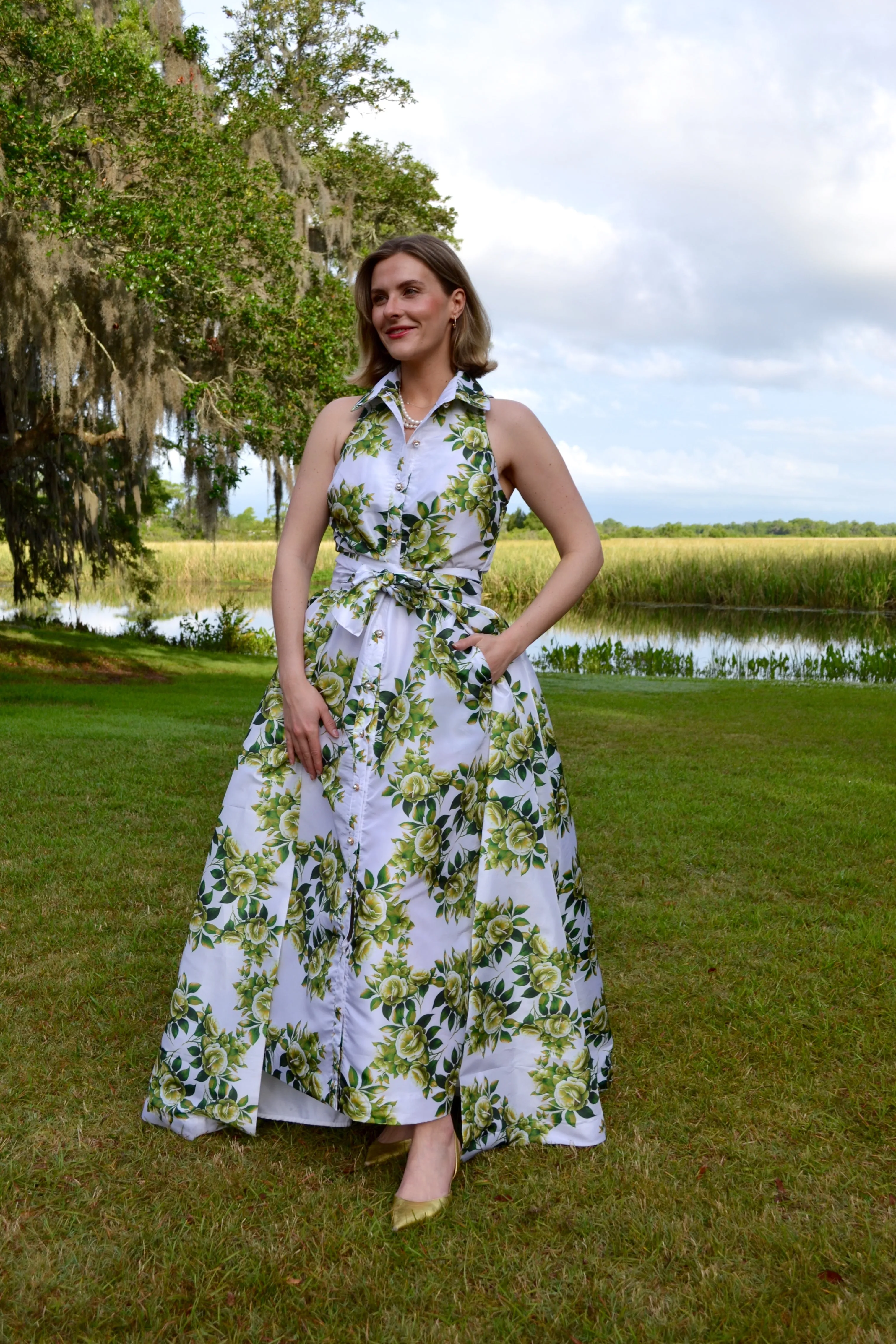Taffeta Overskirt in Green Camellia