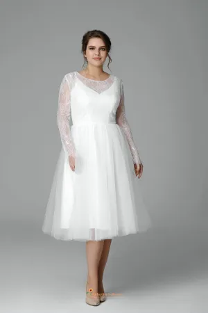 Tea Length Long Sleeve Plus Size Wedding Dress