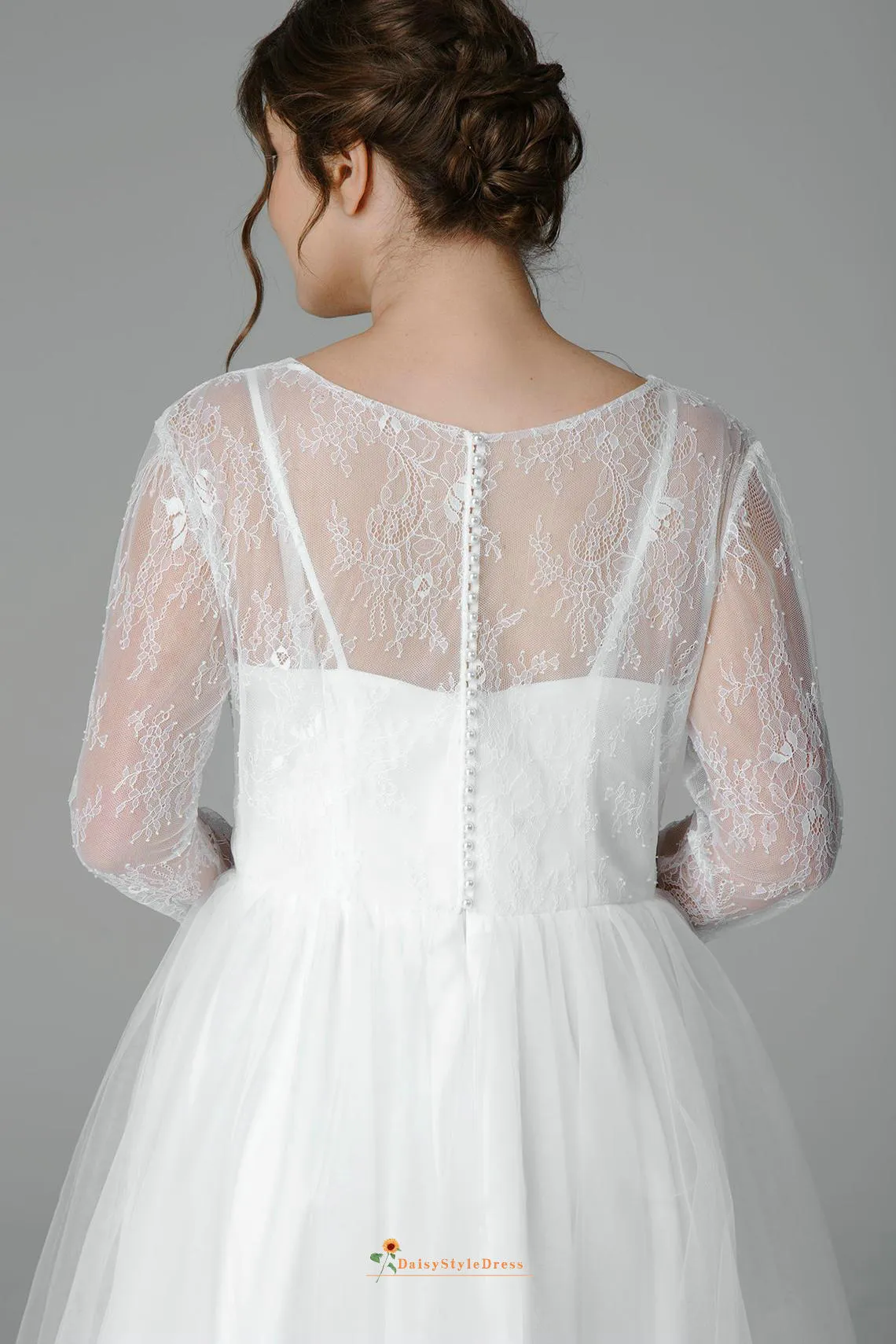 Tea Length Long Sleeve Plus Size Wedding Dress