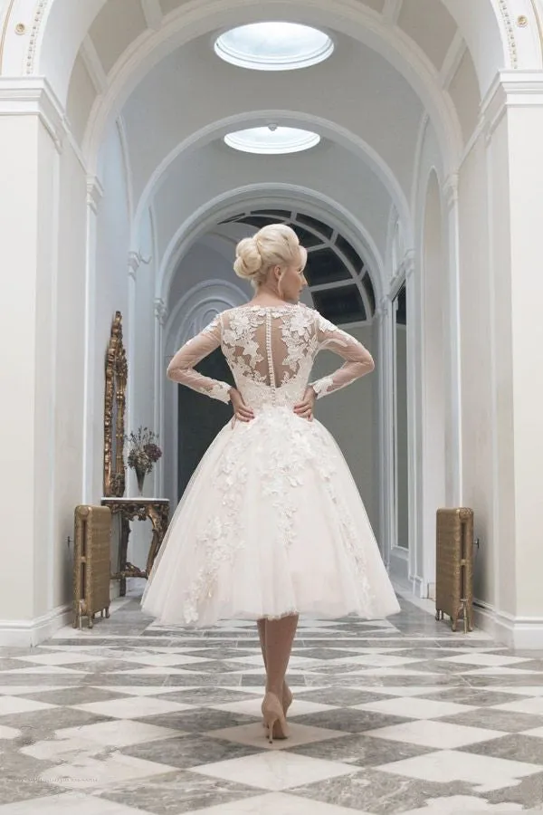 Tea Length Long Sleeve Wedding Dress
