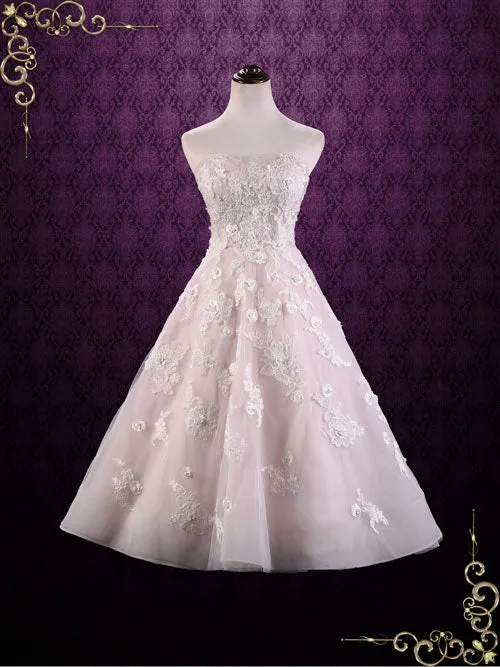 Tea Length Pink Lace Wedding Dress KAYLEE