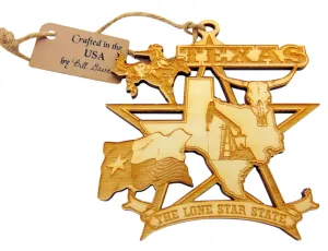 Texas Christmas Ornament Wooden State Boxed Lone Star State Gift Made in the USA