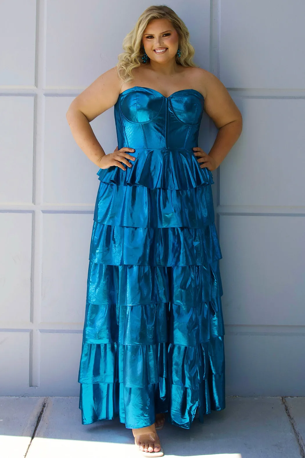 The Beat Goes On Metallic Tiered Prom Dress