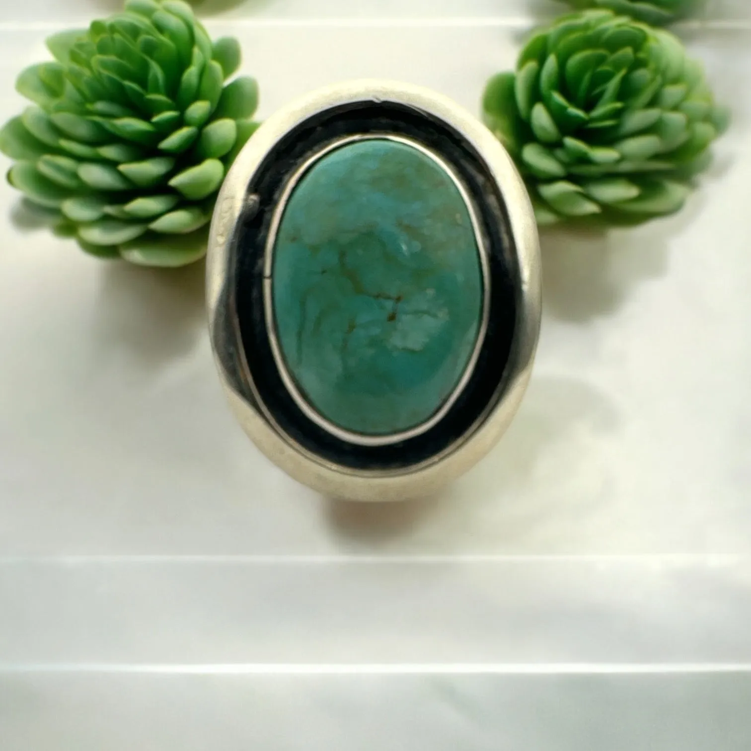 Tibetan Turquoise Solid 925 Sterling Silver Ring 6