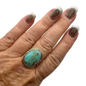 Tibetan Turquoise Solid 925 Sterling Silver Ring 9.5