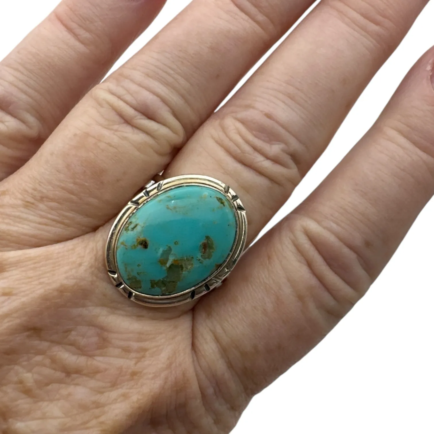 Tibetan Turquoise Solid 925 Sterling Silver Ring 9.5
