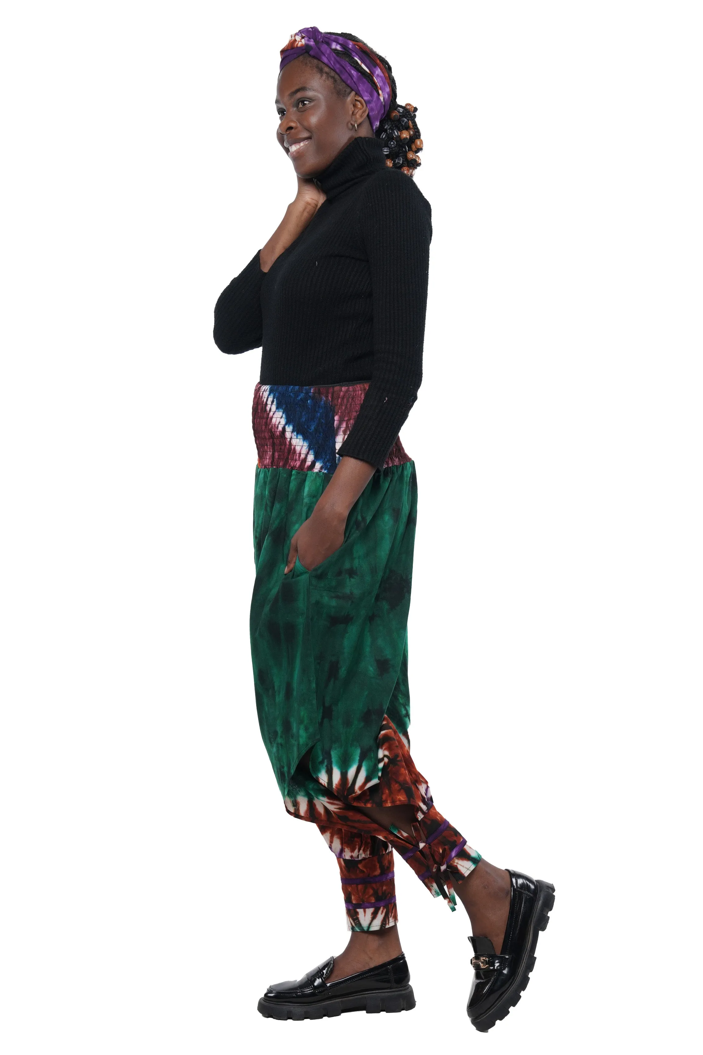 Tie & Dye Smoked Harem Pants With Ties