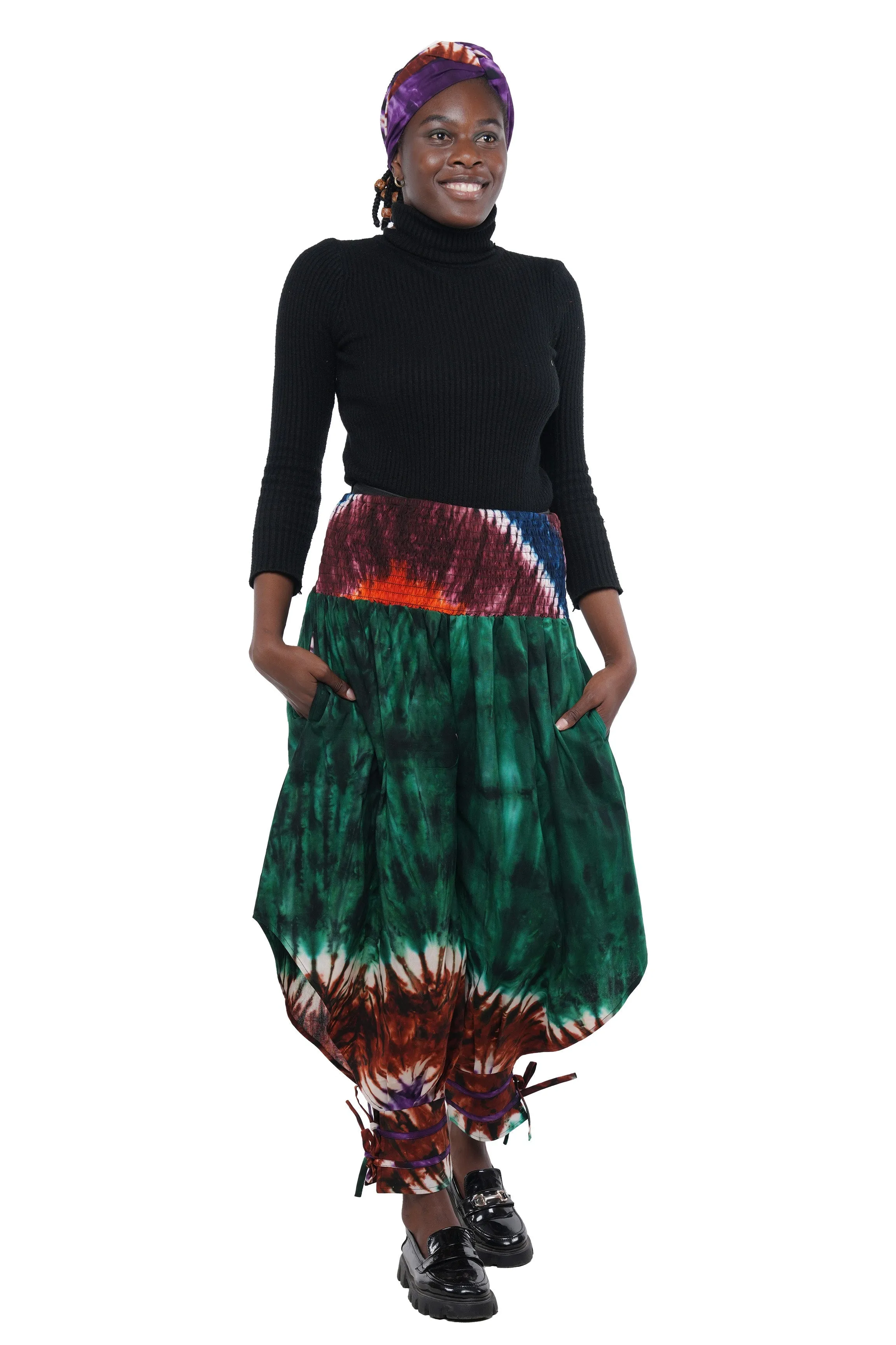 Tie & Dye Smoked Harem Pants With Ties