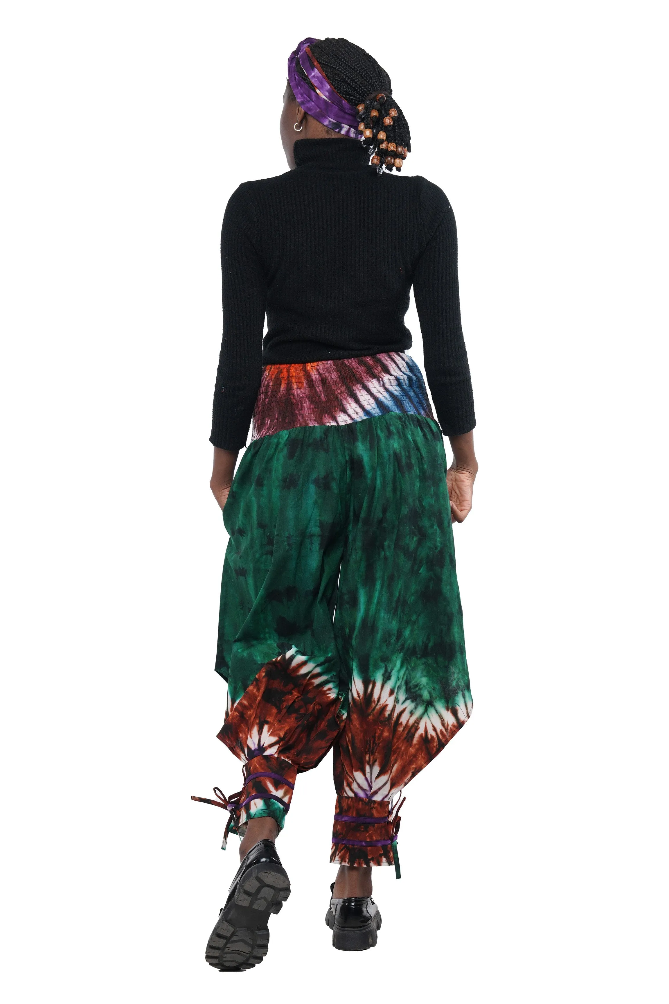 Tie & Dye Smoked Harem Pants With Ties