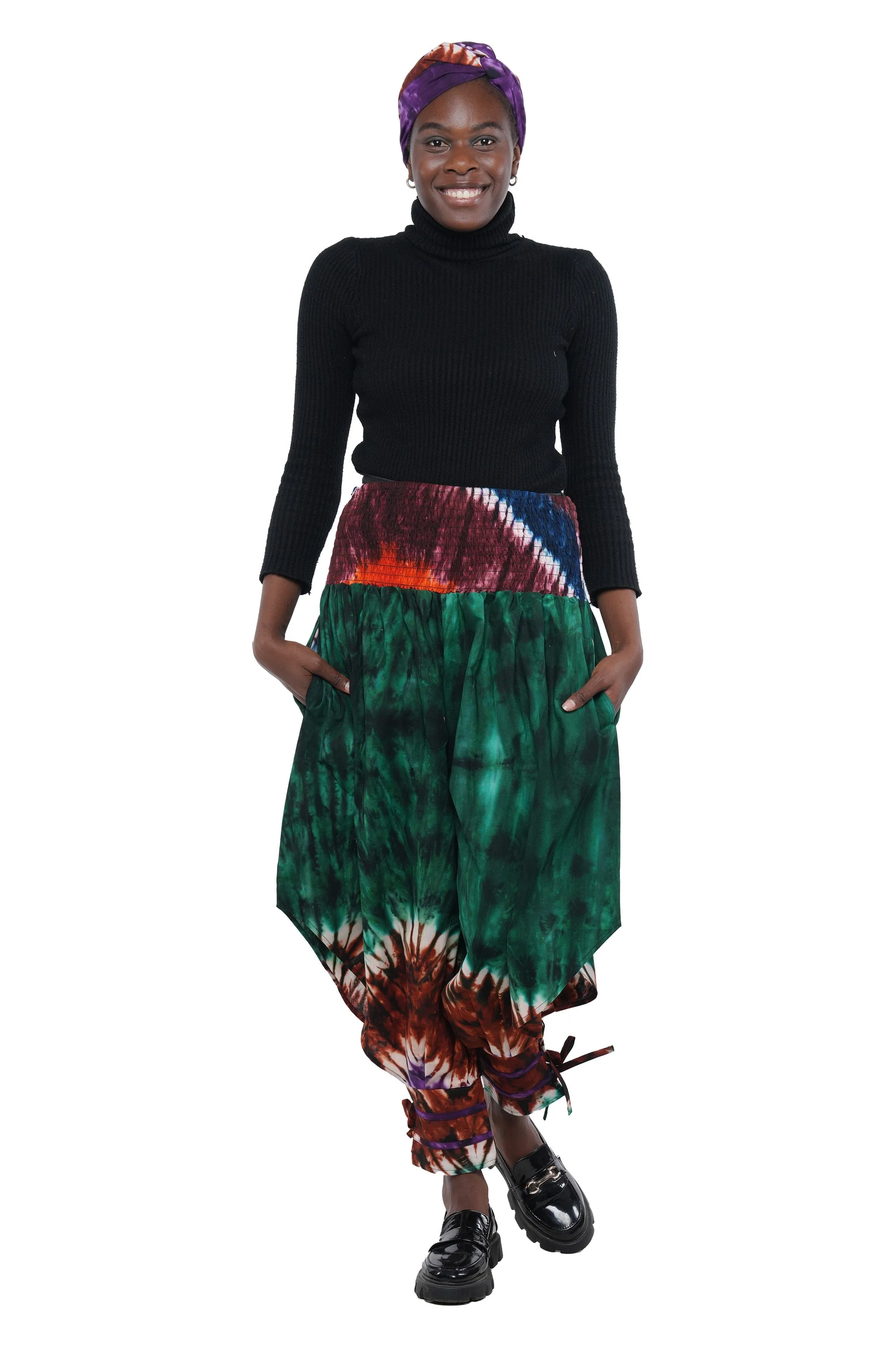 Tie & Dye Smoked Harem Pants With Ties