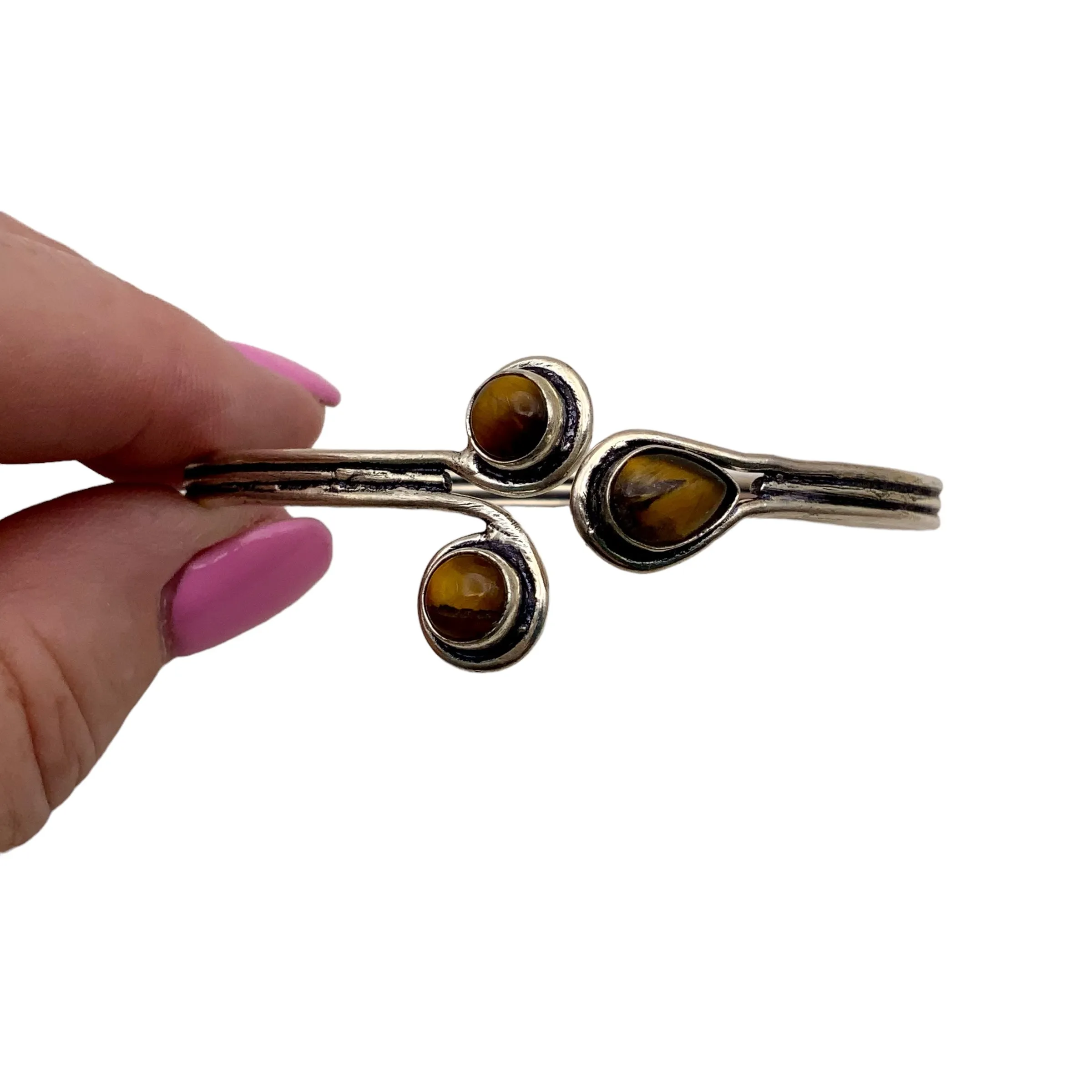 Tigers Eye Solid 925 Sterling Silver Bangle Bracelet