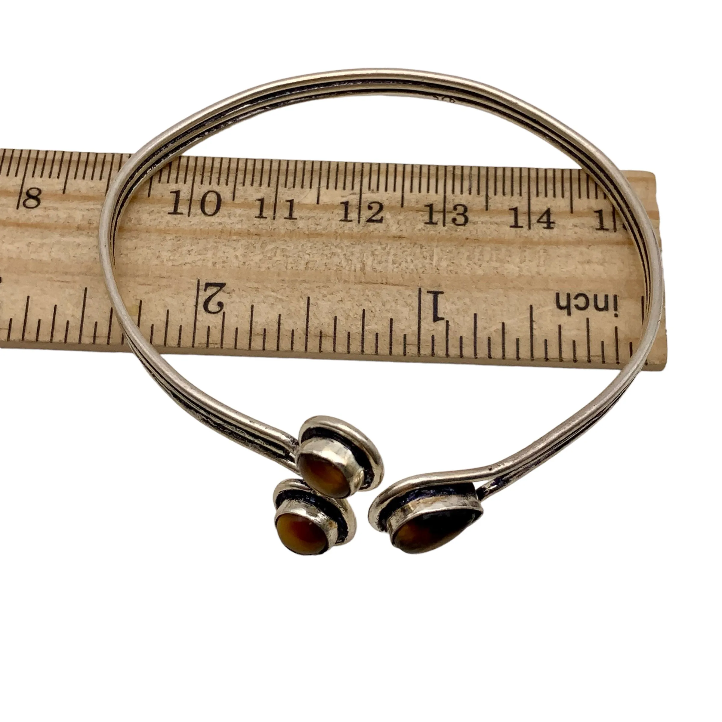 Tigers Eye Solid 925 Sterling Silver Bangle Bracelet