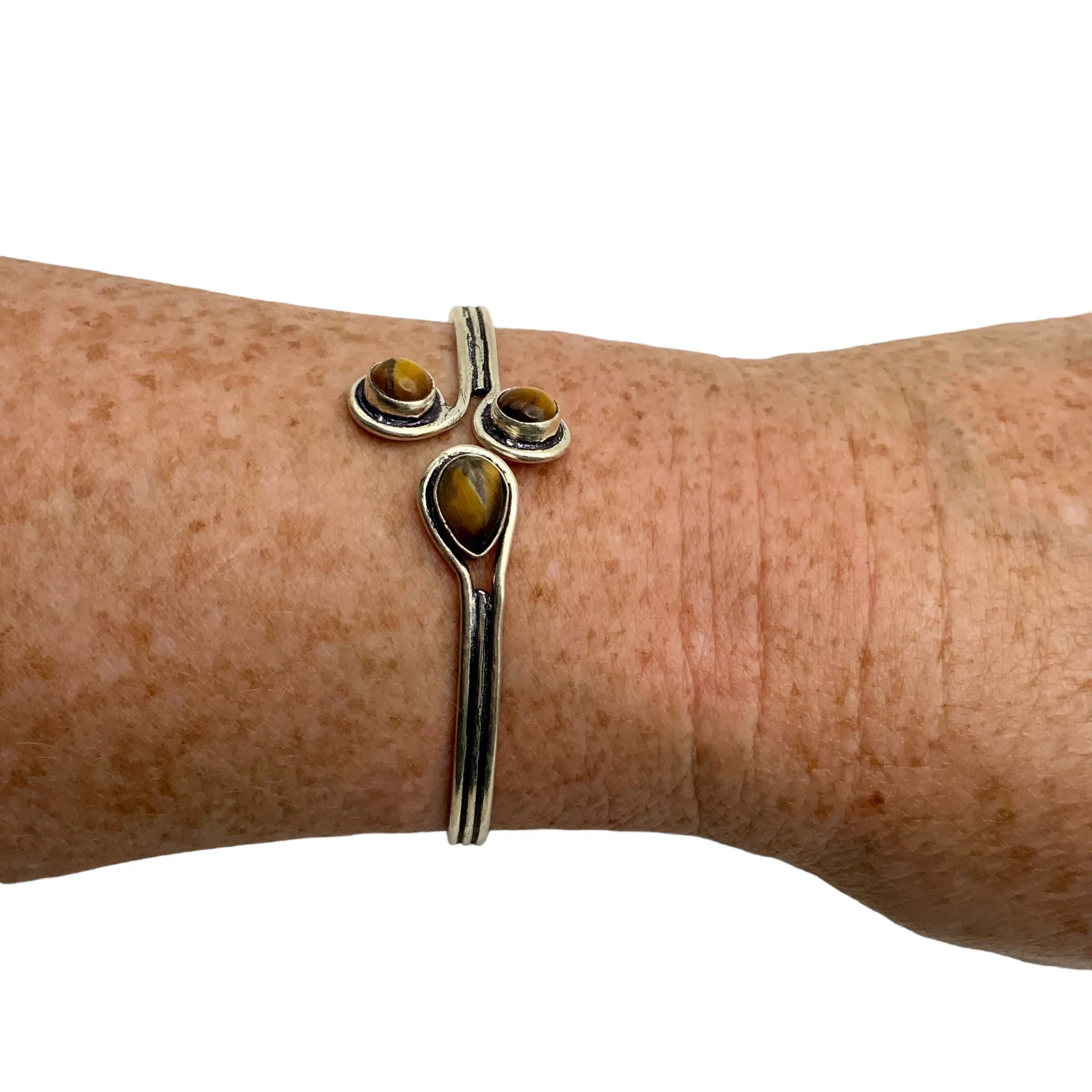 Tigers Eye Solid 925 Sterling Silver Bangle Bracelet