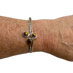Tigers Eye Solid 925 Sterling Silver Bangle Bracelet
