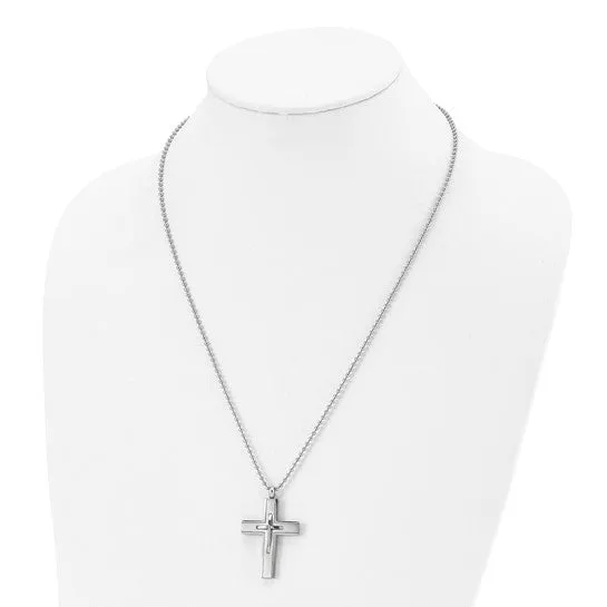 Titanium Brushed and Polished Cross 22" Necklace