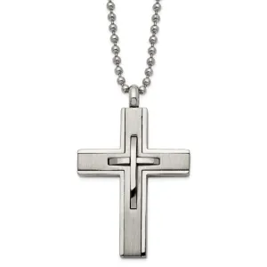 Titanium Brushed and Polished Cross 22" Necklace