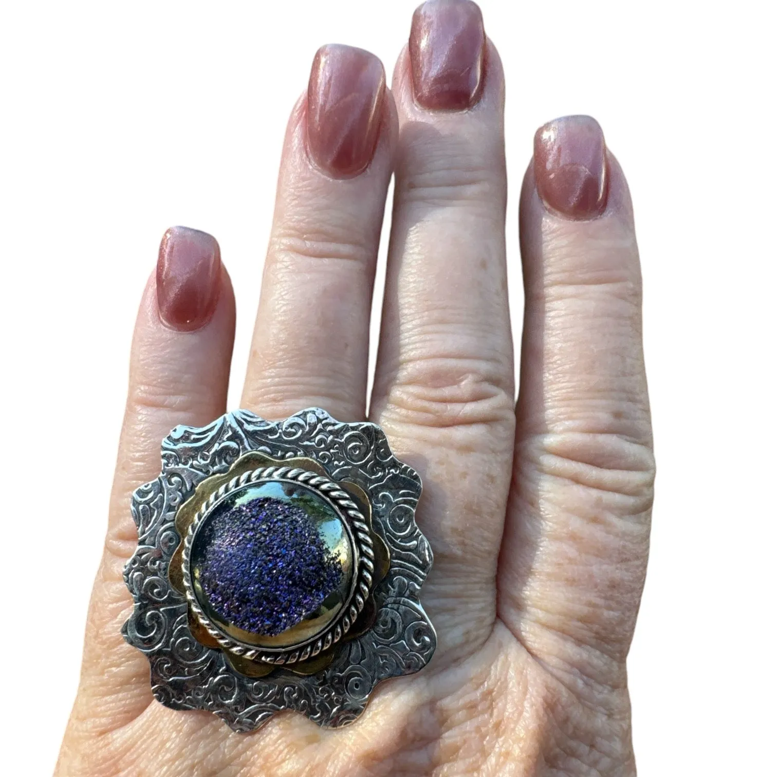 Titanium Druzy Solid 925 Sterling Silver Ring Adjustable