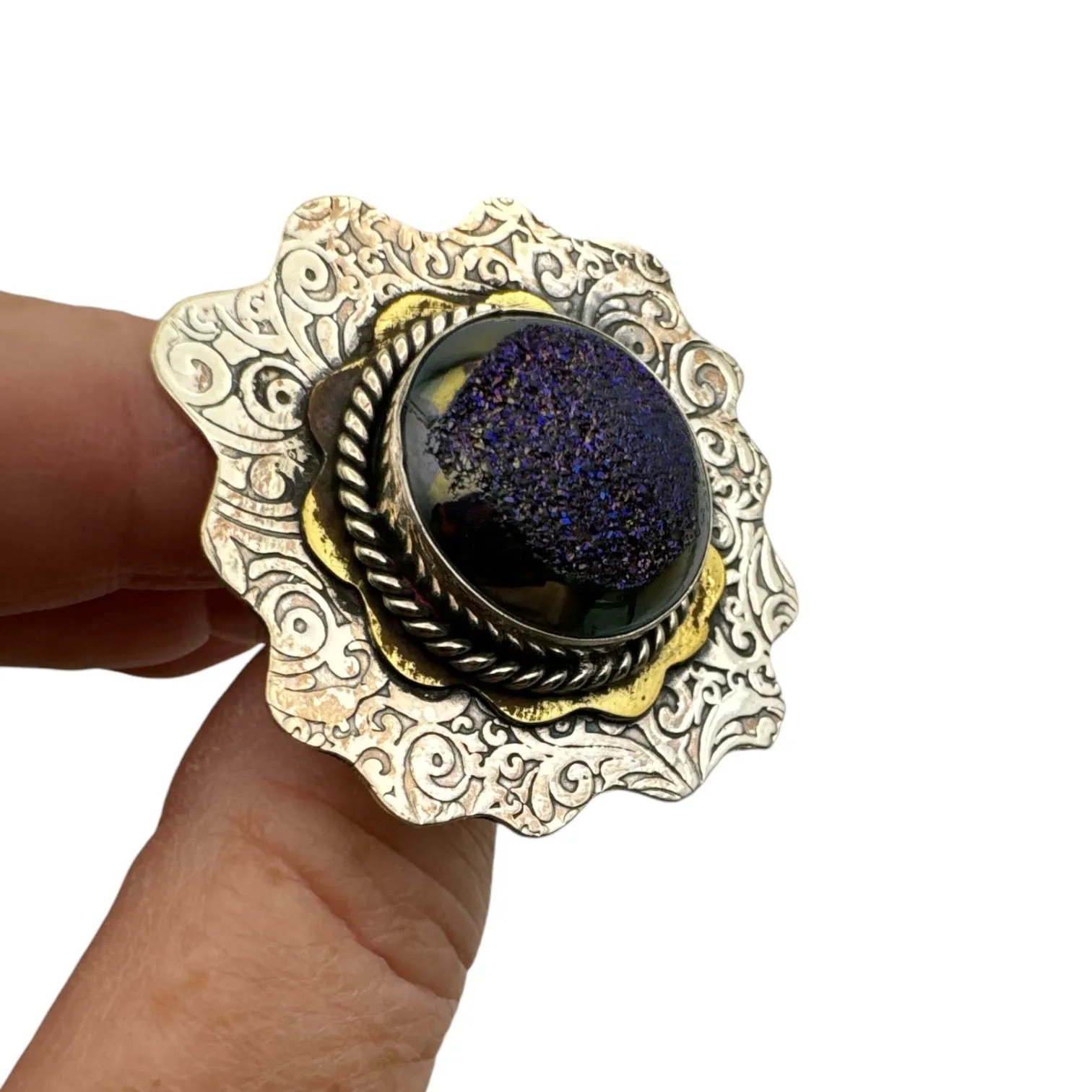 Titanium Druzy Solid 925 Sterling Silver Ring Adjustable