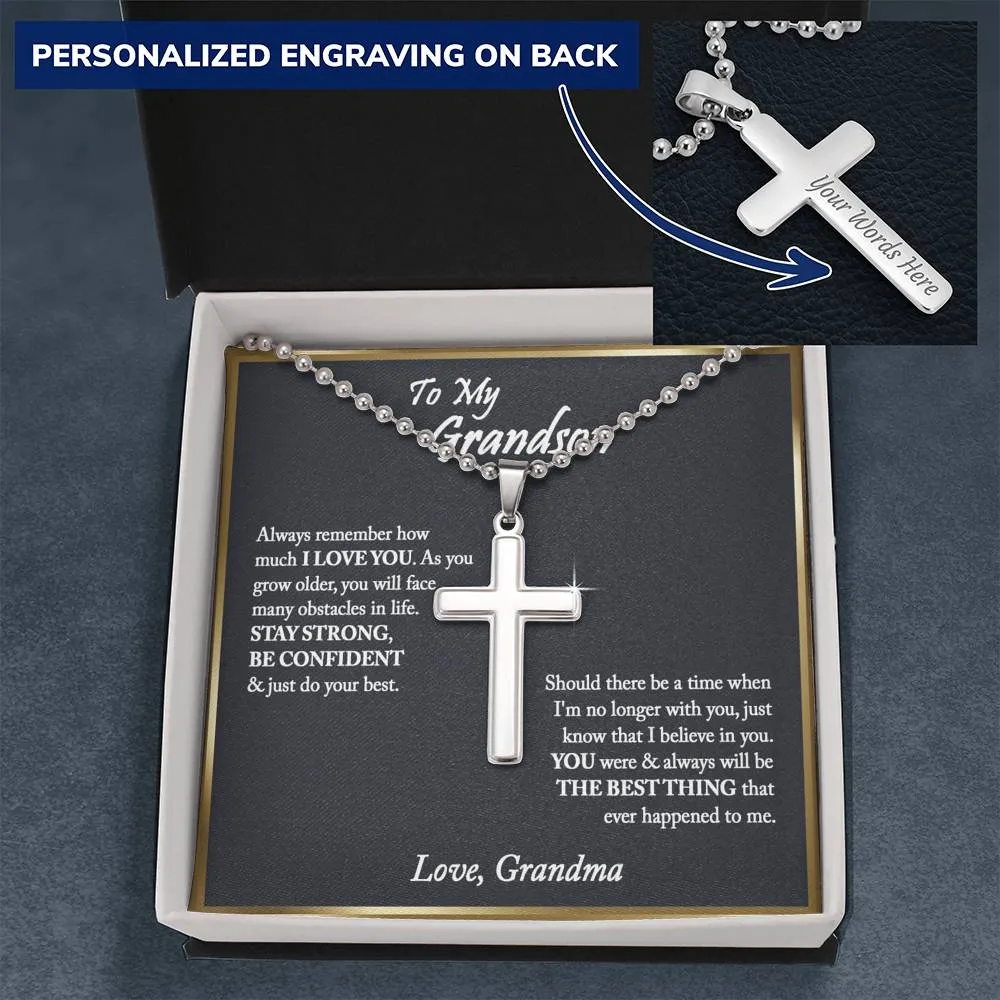 To My Grandson Cross Necklace, Gifts For Grandson From Grandma, Birthday Gift, Christmas Gift, Graduation Gift For Grandson, From Grandpa - Ball Chain