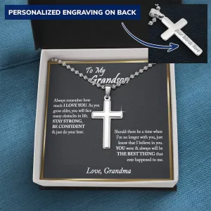 To My Grandson Cross Necklace, Gifts For Grandson From Grandma, Birthday Gift, Christmas Gift, Graduation Gift For Grandson, From Grandpa - Ball Chain