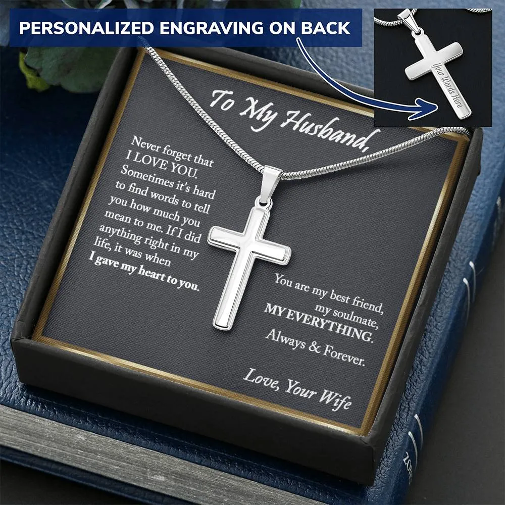 To My Husband Cross Necklace, Anniversary Gift For Husband, Husband Birthday Gift, Gifts for Husband, Gift From Wife, Christmas Gifts - Snake Chain