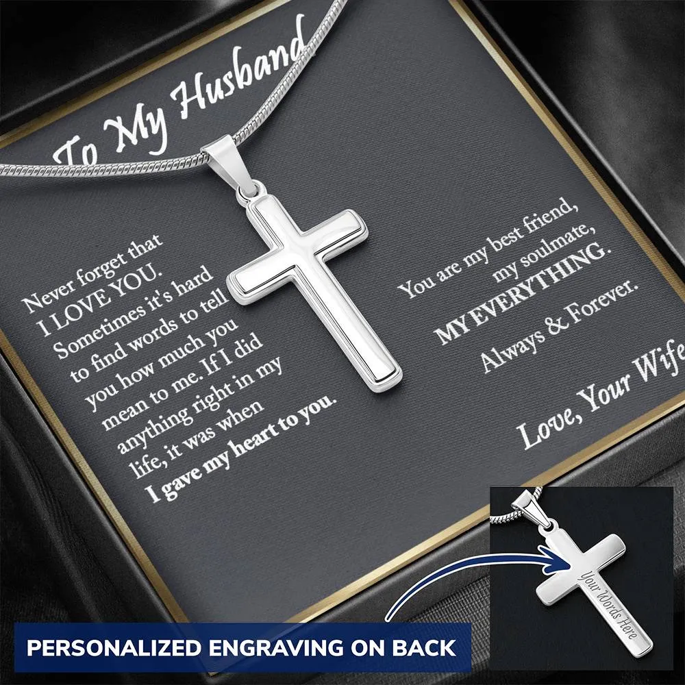 To My Husband Cross Necklace, Anniversary Gift For Husband, Husband Birthday Gift, Gifts for Husband, Gift From Wife, Christmas Gifts - Snake Chain