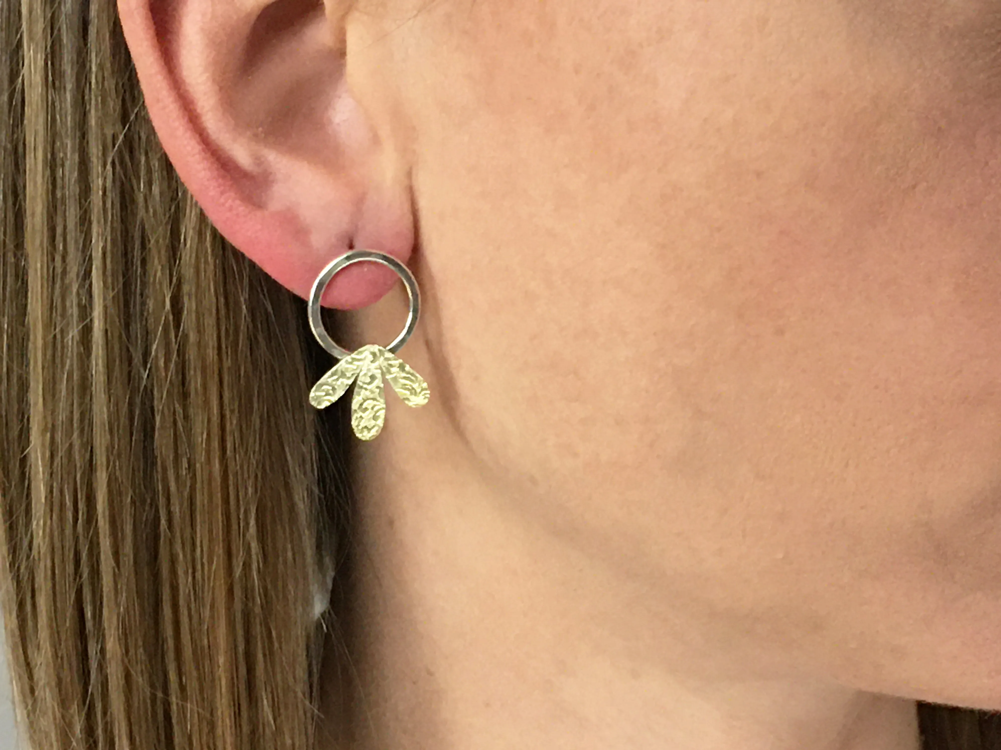 Triple Drop Dangle Posts on Circle with Gold