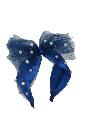 Tulle Pearl Headband - Navy