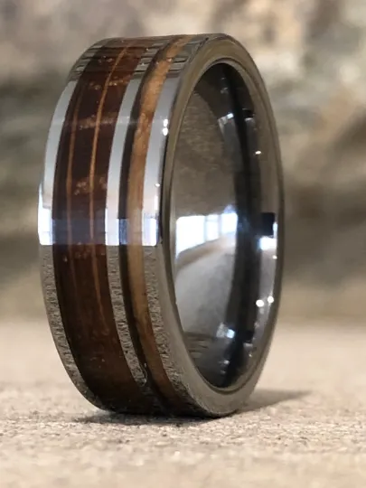 Tungsten Whiskey Barrel Wood Men's Wedding Band 8MM